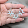 Stainless Steel Earring and Pendant Adult Set, Star Design, White Enamel Finish, Steel Finish, 10.63.0644