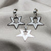 Stainless Steel Earring and Pendant Adult Set, Star Design, White Enamel Finish, Steel Finish, 10.63.0644