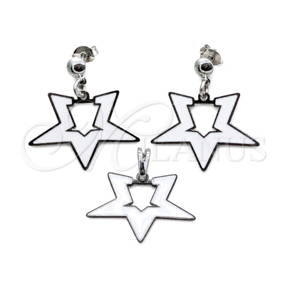 Stainless Steel Earring and Pendant Adult Set, Star Design, White Enamel Finish, Steel Finish, 10.63.0644 for wholesale, main product view