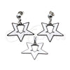 Stainless Steel Earring and Pendant Adult Set, Star Design, White Enamel Finish, Steel Finish, 10.63.0644