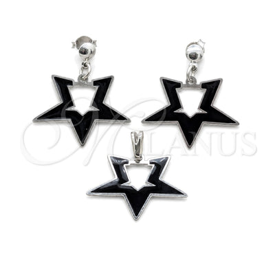 Stainless Steel Earring and Pendant Adult Set, Star Design, Black Enamel Finish, Steel Finish, 10.63.0645 for wholesale, main product view