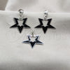 Stainless Steel Earring and Pendant Adult Set, Star Design, Black Enamel Finish, Steel Finish, 10.63.0645