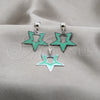 Stainless Steel Earring and Pendant Adult Set, Star Design, Green Enamel Finish, Steel Finish, 10.63.0646