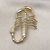 Oro Laminado Religious Pendant, Gold Filled Style Scorpion Design, with White and Ruby Cubic Zirconia, Polished, Golden Finish, 05.120.0097