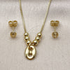 Oro Laminado Earring and Pendant Adult Set, Gold Filled Style Puff Mariner and Box Design, Polished, Golden Finish, 10.341.0013