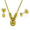 Oro Laminado Earring and Pendant Adult Set, Gold Filled Style Puff Mariner and Box Design, Polished, Golden Finish, 10.341.0013