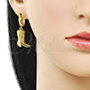Oro Laminado Dangle Earring, Gold Filled Style Shoes Design, Polished, Golden Finish, 02.341.0252
