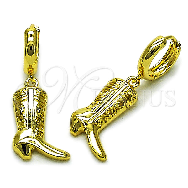 Oro Laminado Dangle Earring, Gold Filled Style Shoes Design, Polished, Golden Finish, 02.341.0252
