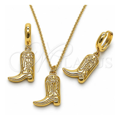 Oro Laminado Earring and Pendant Adult Set, Gold Filled Style Shoes Design, Polished, Golden Finish, 10.341.0015