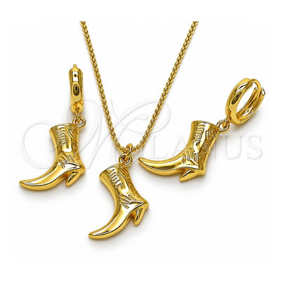 Oro Laminado Earring and Pendant Adult Set, Gold Filled Style Shoes Design, Polished, Golden Finish, 10.341.0016
