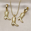 Oro Laminado Earring and Pendant Adult Set, Gold Filled Style Shoes Design, Polished, Golden Finish, 10.341.0017