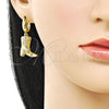 Oro Laminado Dangle Earring, Gold Filled Style Shoes and Flower Design, with White Cubic Zirconia, Polished, Golden Finish, 02.341.0254