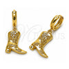 Oro Laminado Dangle Earring, Gold Filled Style Shoes and Flower Design, with White Cubic Zirconia, Polished, Golden Finish, 02.341.0254