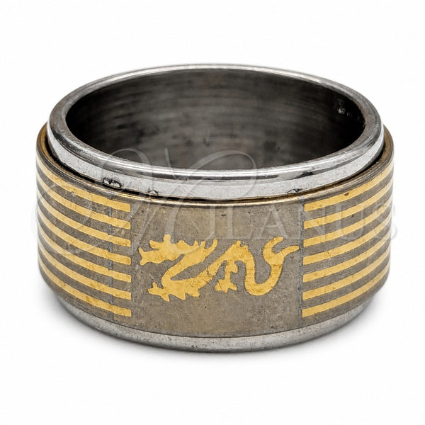 Stainless Steel Mens Ring, Love and Heart Design, Polished, Golden Finish, 01.63.0647.06 (Size 6)
