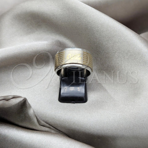 Stainless Steel Mens Ring, Love and Double Design, Polished, Golden Finish, 01.63.0647.09 (Size 9)