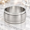 Stainless Steel Mens Ring, Double Design, Black Polished, Steel Finish, 01.63.0650.08 (Size 8)
