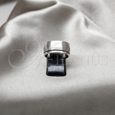 Stainless Steel Mens Ring, Double Design, Black Polished, Steel Finish, 01.63.0650.08 (Size 8)