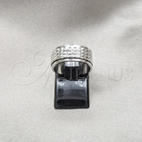 Stainless Steel Mens Ring, Double Design, Polished, Steel Finish, 01.63.0651.07 (Size 7)