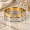 Stainless Steel Mens Ring, Double Design, with White Crystal, Polished, Golden Finish, 01.63.0652.08 (Size 8)