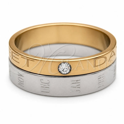 Stainless Steel Mens Ring, Double Design, with White Crystal, Polished, Golden Finish, 01.63.0652.10 (Size 10) for wholesale, main product view
