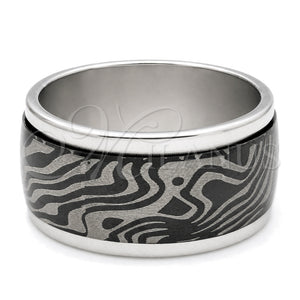 Stainless Steel Mens Ring, Double Design, Black Enamel Finish, Steel Finish, 01.63.0654.06 (Size 6)