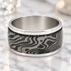 Stainless Steel Mens Ring, Double Design, Black Enamel Finish, Steel Finish, 01.63.0654.08 (Size 8)