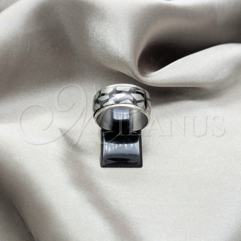 Stainless Steel Mens Ring, Black Enamel Finish, Steel Finish, 01.63.0654.09