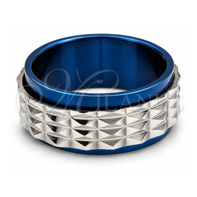 Stainless Steel Mens Ring, Double Design, Blue Enamel Finish, Steel Finish, 01.63.0656.06 (Size 6)