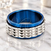 Stainless Steel Mens Ring, Double Design, Blue Enamel Finish, Steel Finish, 01.63.0656.07 (Size 7)