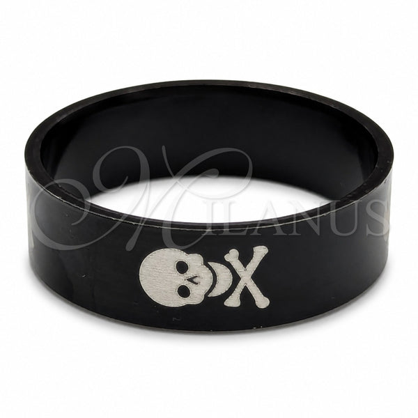 Stainless Steel Mens Ring, Skull Design, Black Polished, Black Rhodium Finish, 01.63.0658.06 (Size 6)