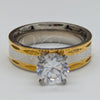 Stainless Steel Elegant Ring, with White Cubic Zirconia, Polished, Golden Finish, 01.63.0659.09 (Size 9)