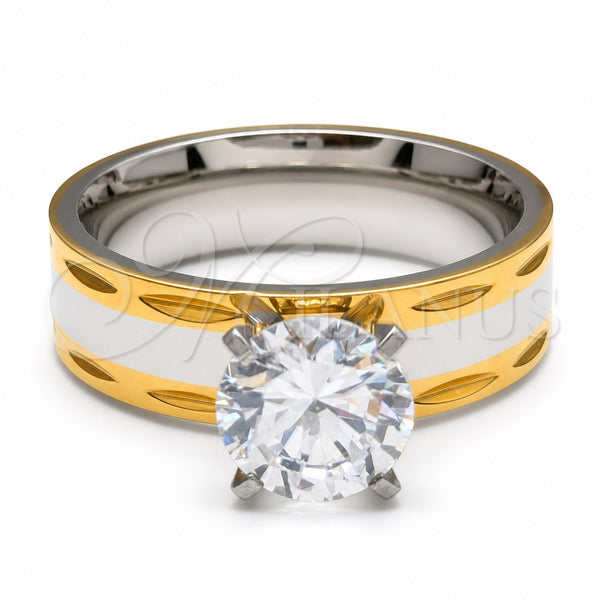 Stainless Steel Elegant Ring, with White Cubic Zirconia, Polished, Golden Finish, 01.63.0659.09 (Size 9)