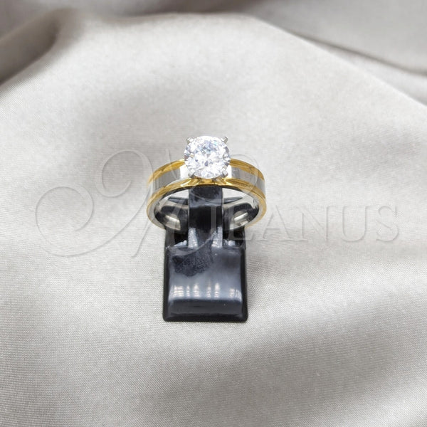 Stainless Steel Elegant Ring, with White Cubic Zirconia, Polished, Golden Finish, 01.63.0659.10