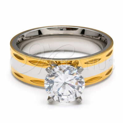 Stainless Steel Elegant Ring, with White Cubic Zirconia, Polished, Golden Finish, 01.63.0659.10 (Size 10) for wholesale, main product view