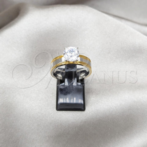 Stainless Steel Elegant Ring, with White Cubic Zirconia, Polished, Golden Finish, 01.63.0659.10 (Size 10)