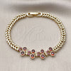 Oro Laminado Fancy Bracelet, Gold Filled Style with White Cubic Zirconia and Ruby Micro Pave, Polished, Golden Finish, 03.283.0480.07 (10 MM Thickness, 8 Inches Length)