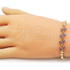 Oro Laminado Fancy Bracelet, Gold Filled Style Cherry Design, with Ruby Micro Pave, Polished, Golden Finish, 03.283.0481.07 (Thickness, 8 Inches Length)