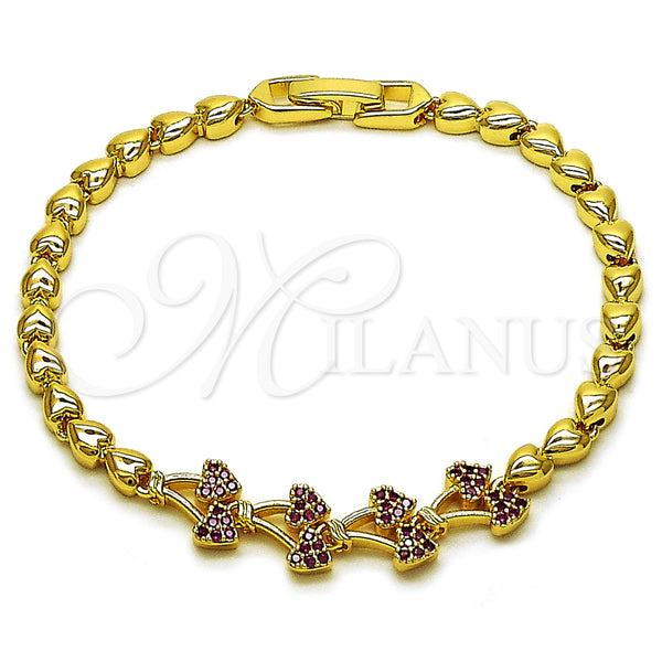 Oro Laminado Fancy Bracelet, Gold Filled Style Cherry Design, with Ruby Micro Pave, Polished, Golden Finish, 03.283.0481.07 (Thickness, 8 Inches Length)