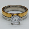 Stainless Steel Elegant Ring, with White Cubic Zirconia, Polished, Golden Finish, 01.63.0660.10 (Size 10)
