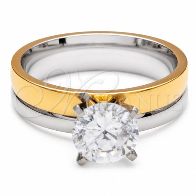 Stainless Steel Elegant Ring, with White Cubic Zirconia, Polished, Golden Finish, 01.63.0660.10 (Size 10) for wholesale, main product view