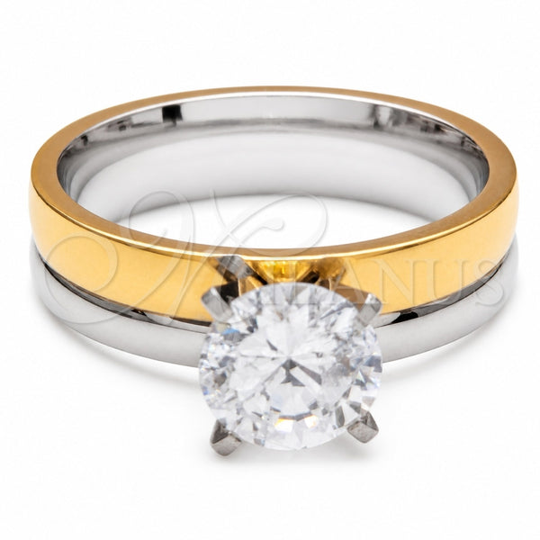 Stainless Steel Elegant Ring, with White Cubic Zirconia, Polished, Golden Finish, 01.63.0660.10 (Size 10)
