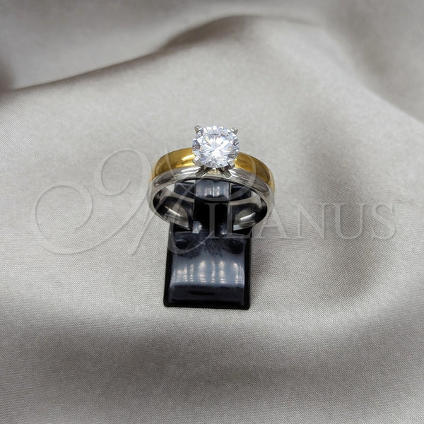 Stainless Steel Elegant Ring, with White Cubic Zirconia, Polished, Golden Finish, 01.63.0660.10 (Size 10)