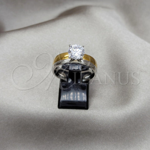 Stainless Steel Elegant Ring, with White Cubic Zirconia, Polished, Golden Finish, 01.63.0660.10 (Size 10)