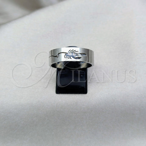 Stainless Steel Mens Ring, Butterfly and Scorpion Design, Polished, Steel Finish, 01.63.0661.09 (Size 9)