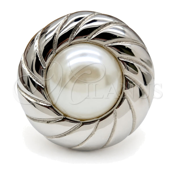 Stainless Steel Elegant Ring, with White Pearl, Polished, Steel Finish, 01.63.0664.10 (Size 10)