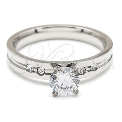 Stainless Steel Elegant Ring, with White Cubic Zirconia, Polished, Steel Finish, 01.63.0665.10 (Size 10) for wholesale, main product view