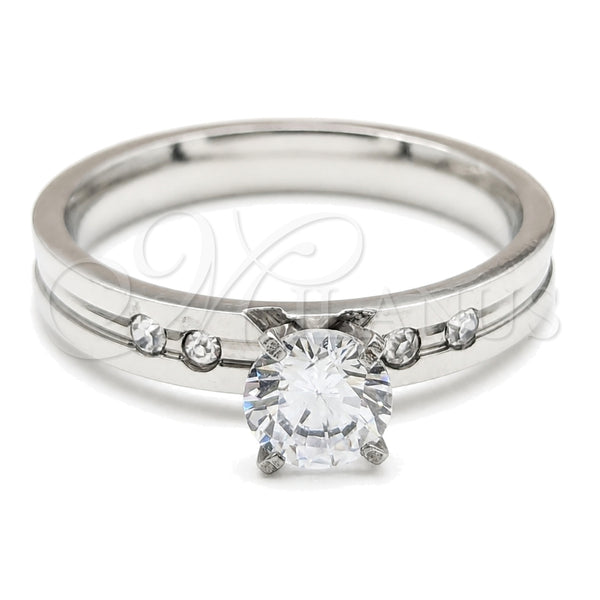 Stainless Steel Elegant Ring, with White Cubic Zirconia, Polished, Steel Finish, 01.63.0665.10 (Size 10)