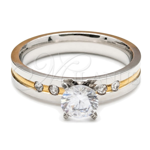 Stainless Steel Elegant Ring, with White Cubic Zirconia, Polished, Steel Finish, 01.63.0666.09 (Size 9)