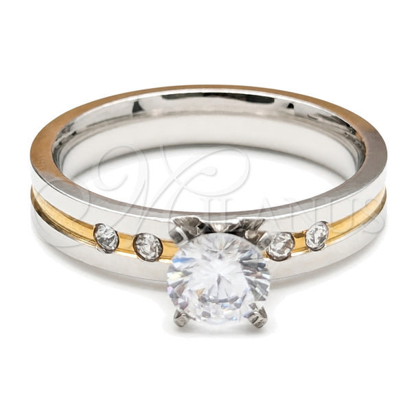 Stainless Steel Elegant Ring, with White Cubic Zirconia, Polished, Steel Finish, 01.63.0666.09 (Size 9)