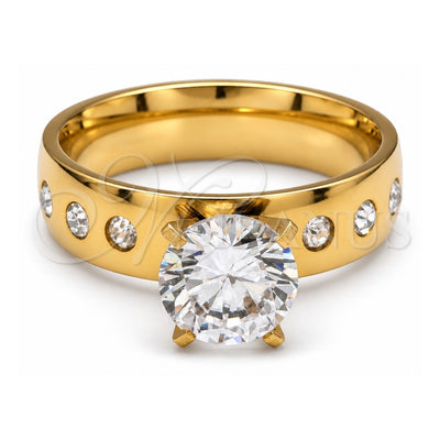Stainless Steel Elegant Ring, with White Cubic Zirconia, Polished, Golden Finish, 01.63.0667.10 (Size 10)